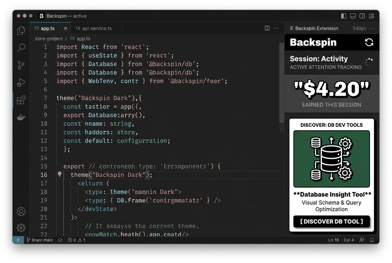 Screenshot integrasi BackSpin di text editor